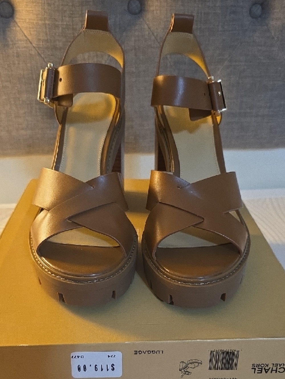 Michael Kors Brown Leather Platform Lug Sandals - Picture 3 of 7